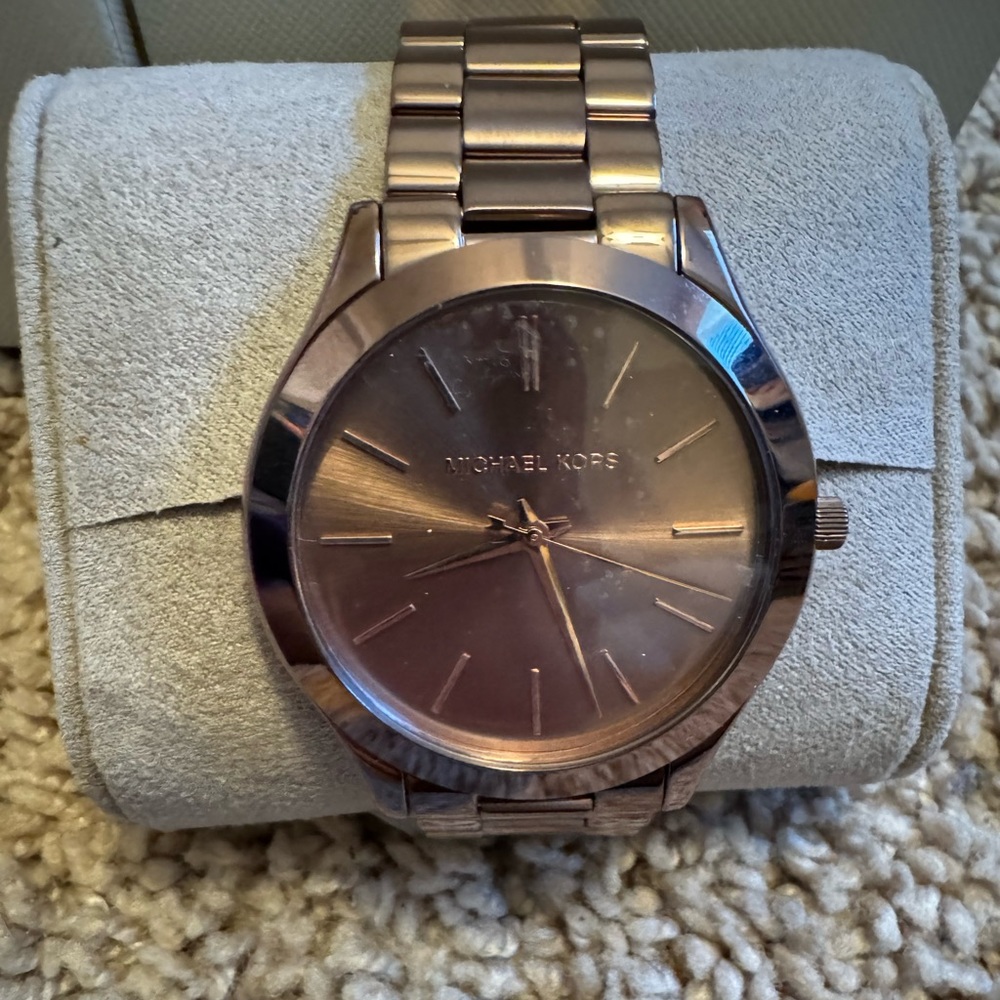 Michael Kors Women's Slim Runway Brown/Rose Goldish Watch MK3418
